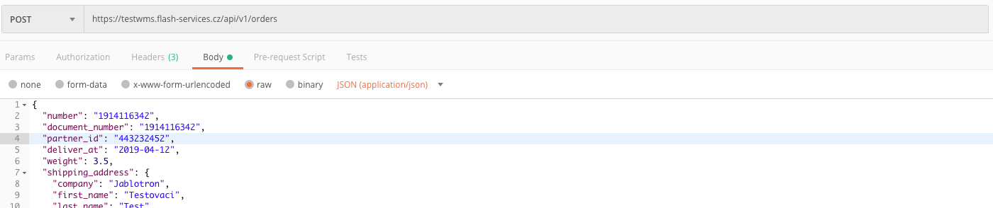 Postman - odesílání JSON v body